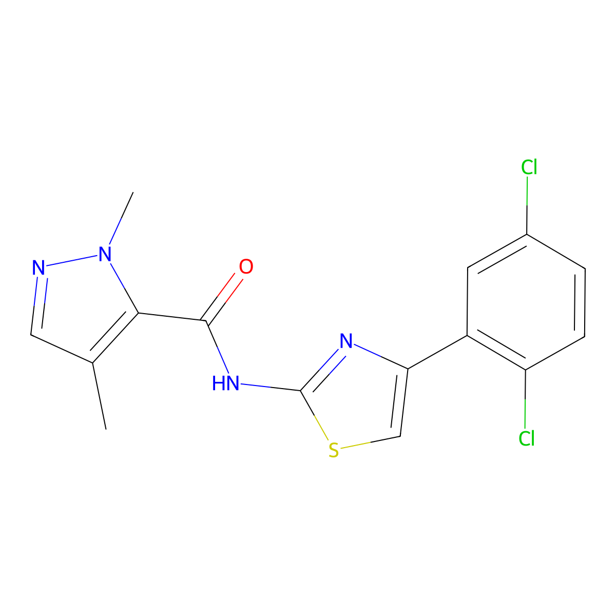 N-(4-(2,5-dichlorophenyl)thiazol-2-yl)-1,4-dimethyl-1H-pyrazole-5-carboxamide molecular structure, CAS 1206995-69-8