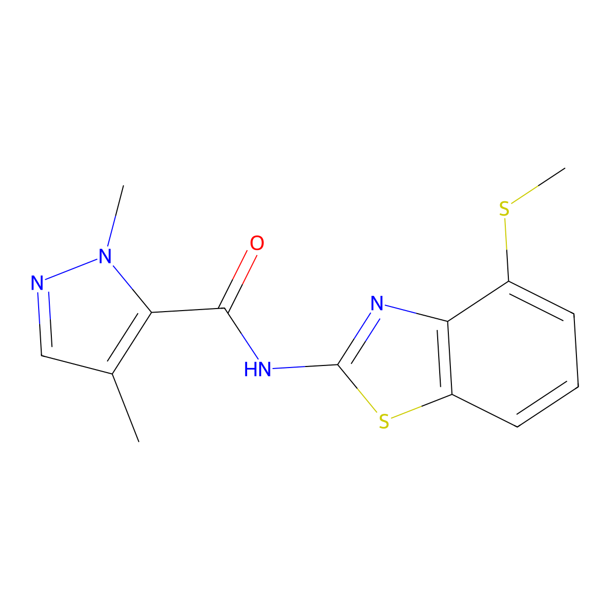 1,4-dimethyl-N-(4-(methylthio)benzo[d]thiazol-2-yl)-1H-pyrazole-5-carboxamide molecular structure, CAS 1206995-71-2