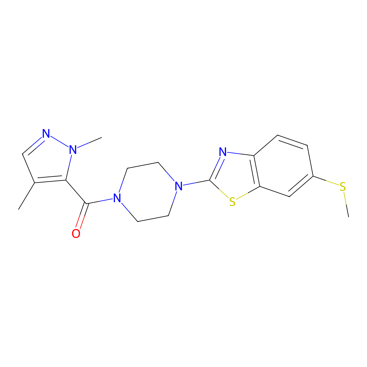 (1,4-dimethyl-1H-pyrazol-5-yl)(4-(6-(methylthio)benzo[d]thiazol-2-yl)piperazin-1-yl)methanone molecular structure, CAS 1206995-73-4