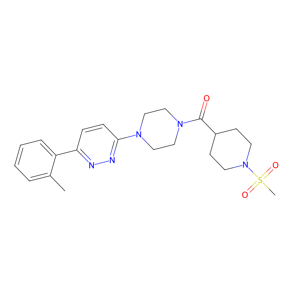 (1-(Methylsulfonyl)piperidin-4-yl)(4-(6-(o-tolyl)pyridazin-3-yl)piperazin-1-yl)methanone molecular structure, CAS 1206995-74-5