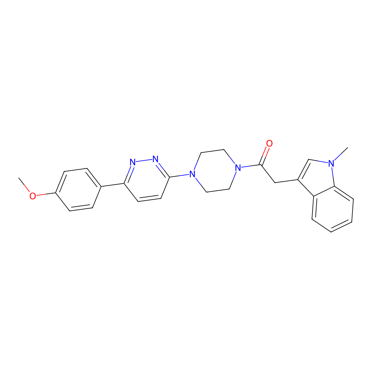 1-(4-(6-(4-methoxyphenyl)pyridazin-3-yl)piperazin-1-yl)-2-(1-methyl-1H-indol-3-yl)ethanone molecular structure, CAS 1206995-77-8