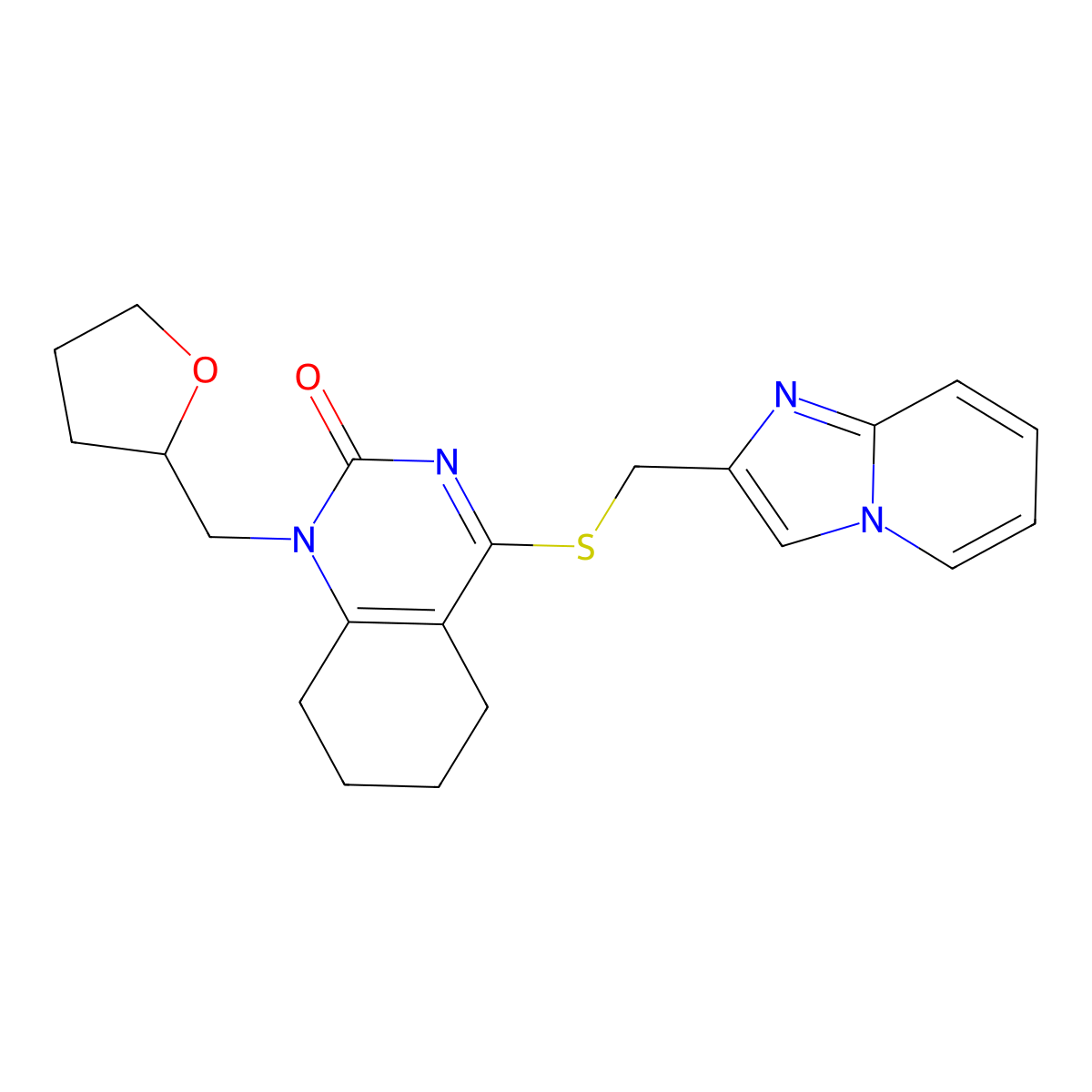 4-((imidazo[1,2-a]pyridin-2-ylmethyl)thio)-1-((tetrahydrofuran-2-yl)methyl)-5,6,7,8-tetrahydroquinazolin-2(1H)-one molecular structure, CAS 1206995-79-0