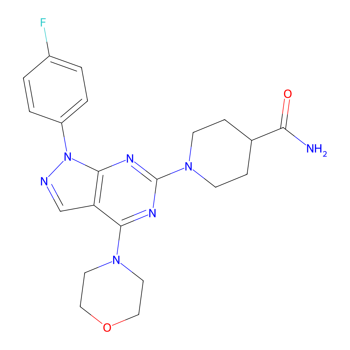 1-(1-(4-fluorophenyl)-4-morpholino-1H-pyrazolo[3,4-d]pyrimidin-6-yl)piperidine-4-carboxamide molecular structure, CAS 1206995-85-8