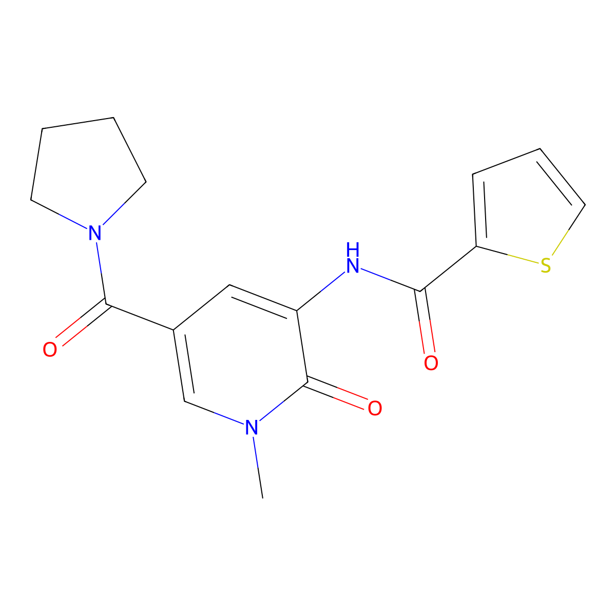 N-(1-methyl-2-oxo-5-(pyrrolidine-1-carbonyl)-1,2-dihydropyridin-3-yl)thiophene-2-carboxamide molecular structure, CAS 1206995-86-9