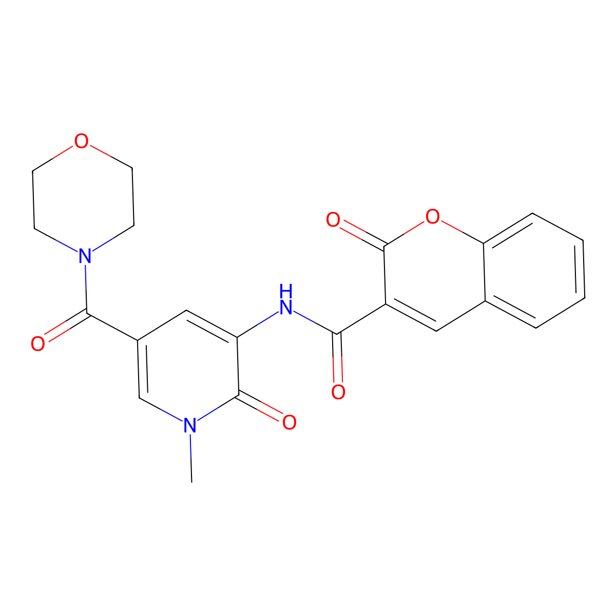 N-(1-methyl-5-(morpholine-4-carbonyl)-2-oxo-1,2-dihydropyridin-3-yl)-2-oxo-2H-chromene-3-carboxamide molecular structure, CAS 1206996-01-1
