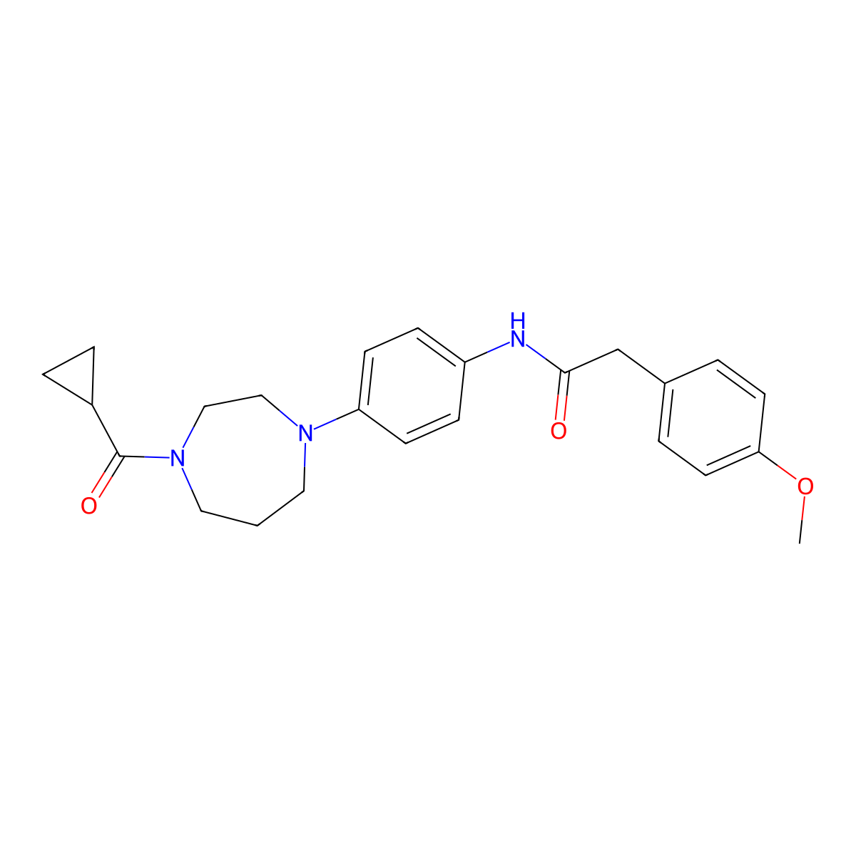 N-(4-(4-(cyclopropanecarbonyl)-1,4-diazepan-1-yl)phenyl)-2-(4-methoxyphenyl)acetamide molecular structure, CAS 1206996-02-2