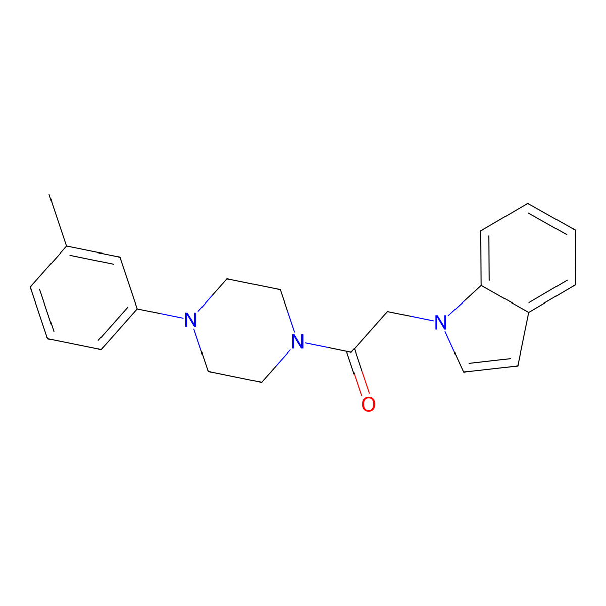 2-(1H-indol-1-yl)-1-(4-(m-tolyl)piperazin-1-yl)ethanone molecular structure, CAS 1206996-04-4