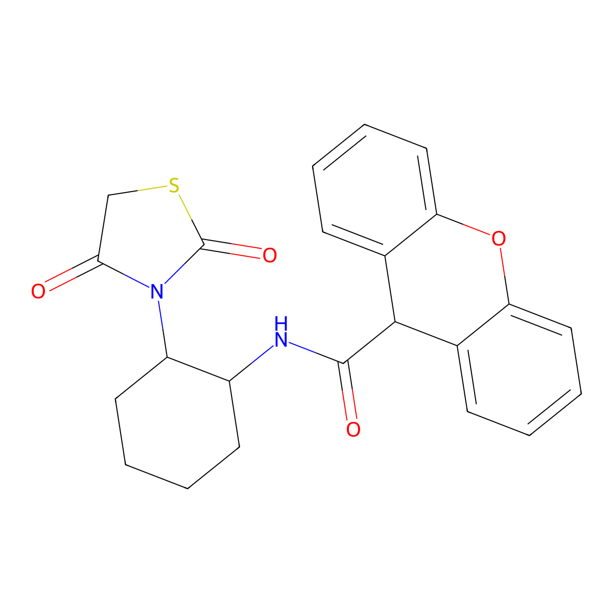 N-(2-(2,4-dioxothiazolidin-3-yl)cyclohexyl)-9H-xanthene-9-carboxamide molecular structure, CAS 1206996-06-6