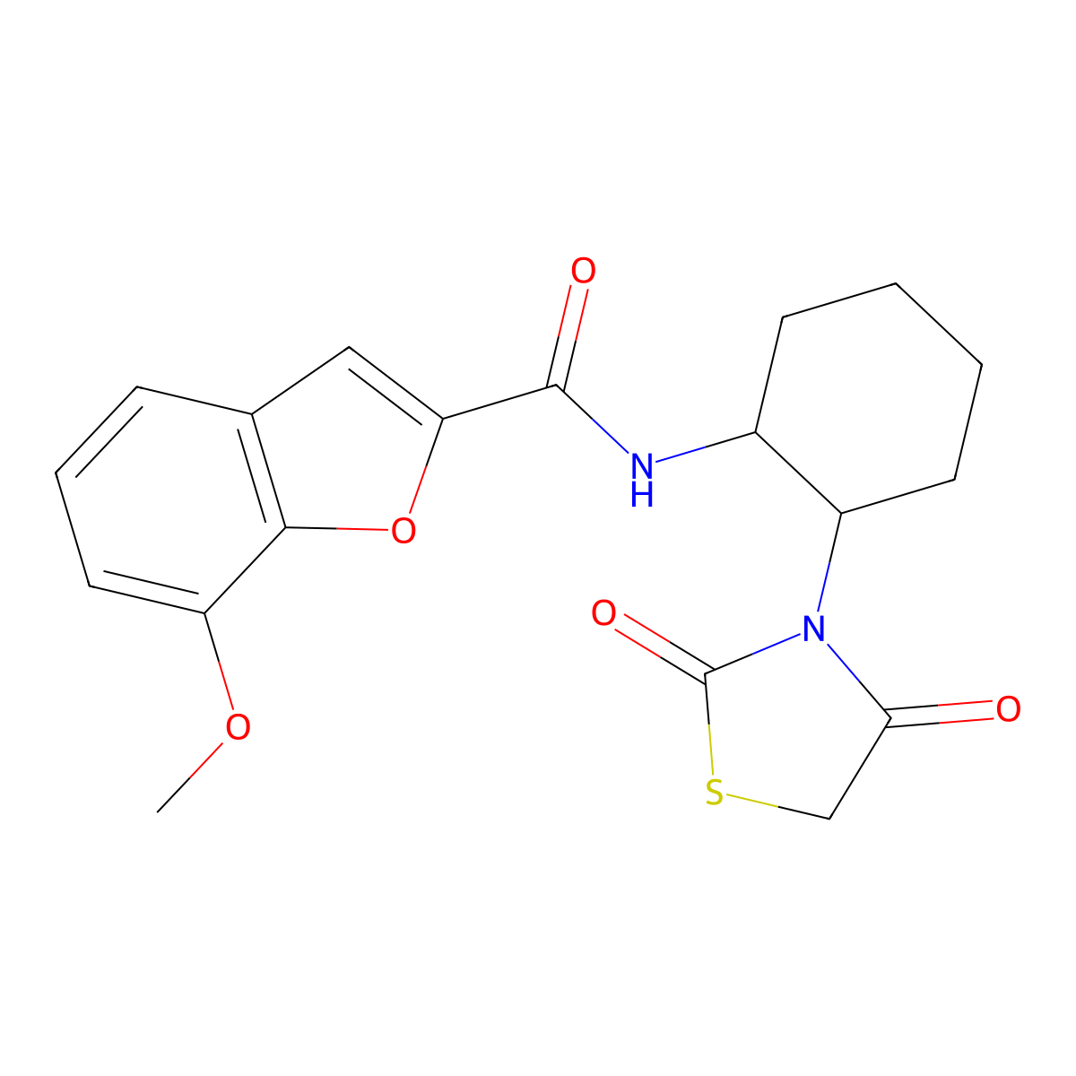 N-(2-(2,4-dioxothiazolidin-3-yl)cyclohexyl)-7-methoxybenzofuran-2-carboxamide molecular structure, CAS 1206996-11-3