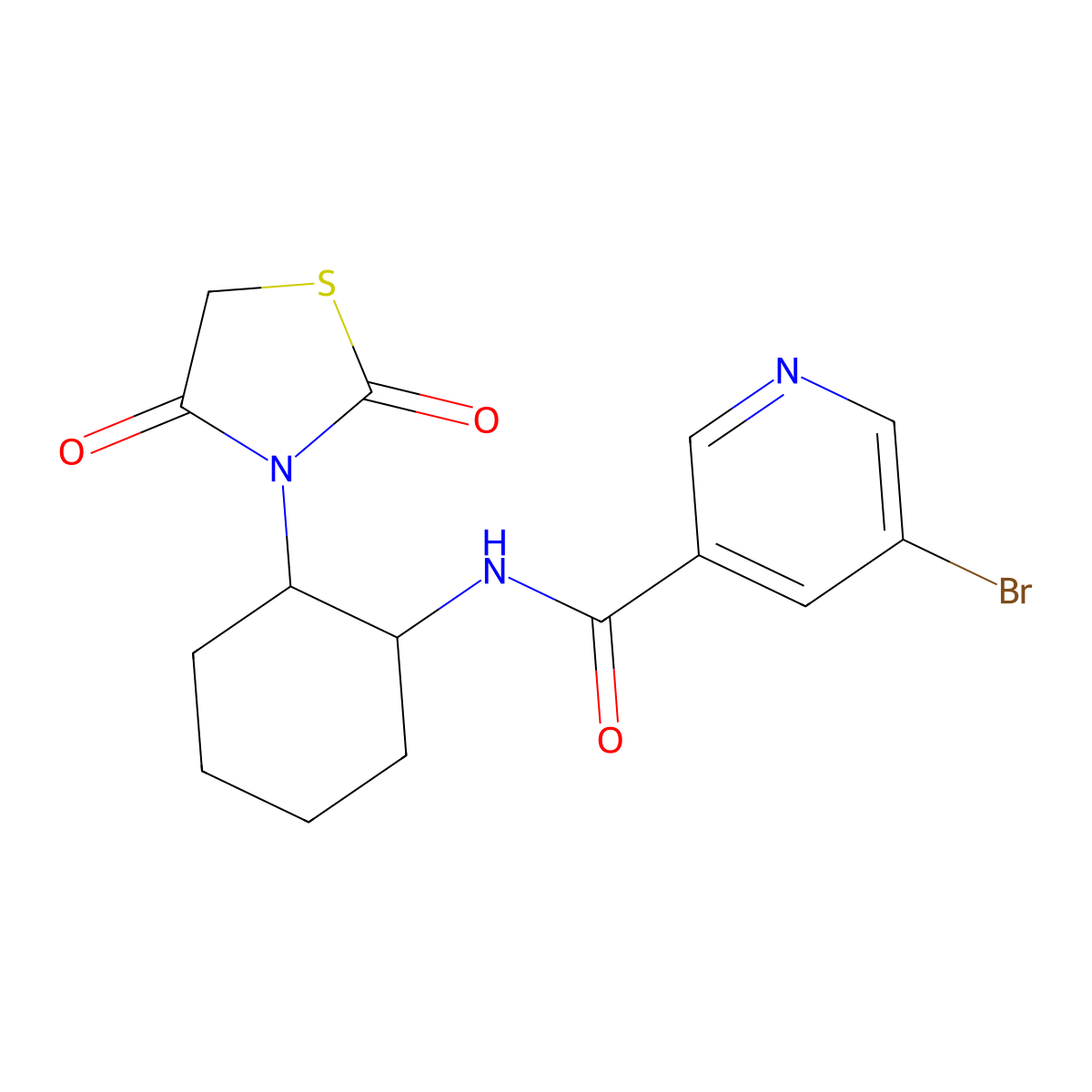 5-bromo-N-(2-(2,4-dioxothiazolidin-3-yl)cyclohexyl)nicotinamide molecular structure, CAS 1206996-14-6