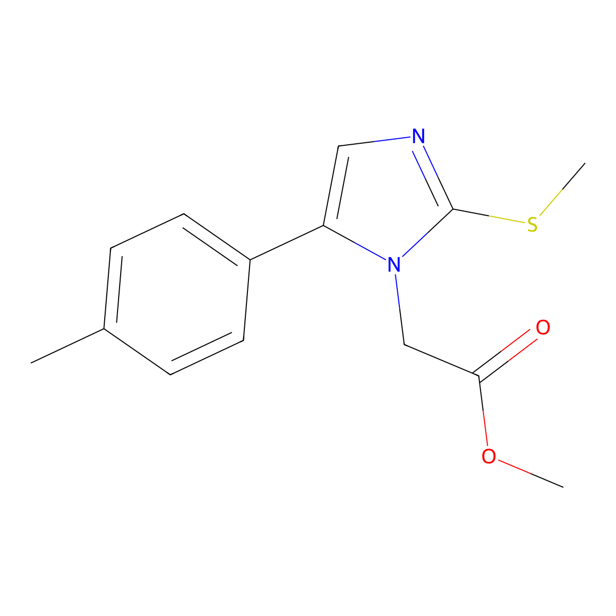 methyl 2-(2-(methylthio)-5-(p-tolyl)-1H-imidazol-1-yl)acetate molecular structure, CAS 1206996-16-8