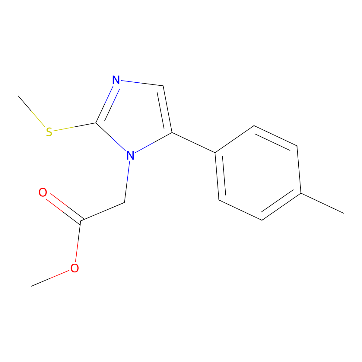 methyl 2-(2-(methylthio)-5-(p-tolyl)-1H-imidazol-1-yl)acetate molecular structure, CAS 1206996-16-8