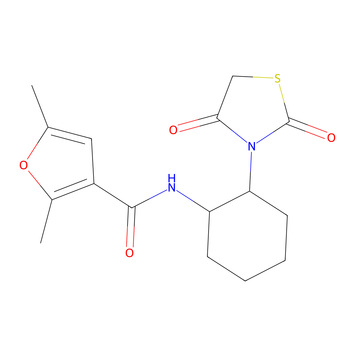 N-(2-(2,4-dioxothiazolidin-3-yl)cyclohexyl)-2,5-dimethylfuran-3-carboxamide molecular structure, CAS 1206996-17-9