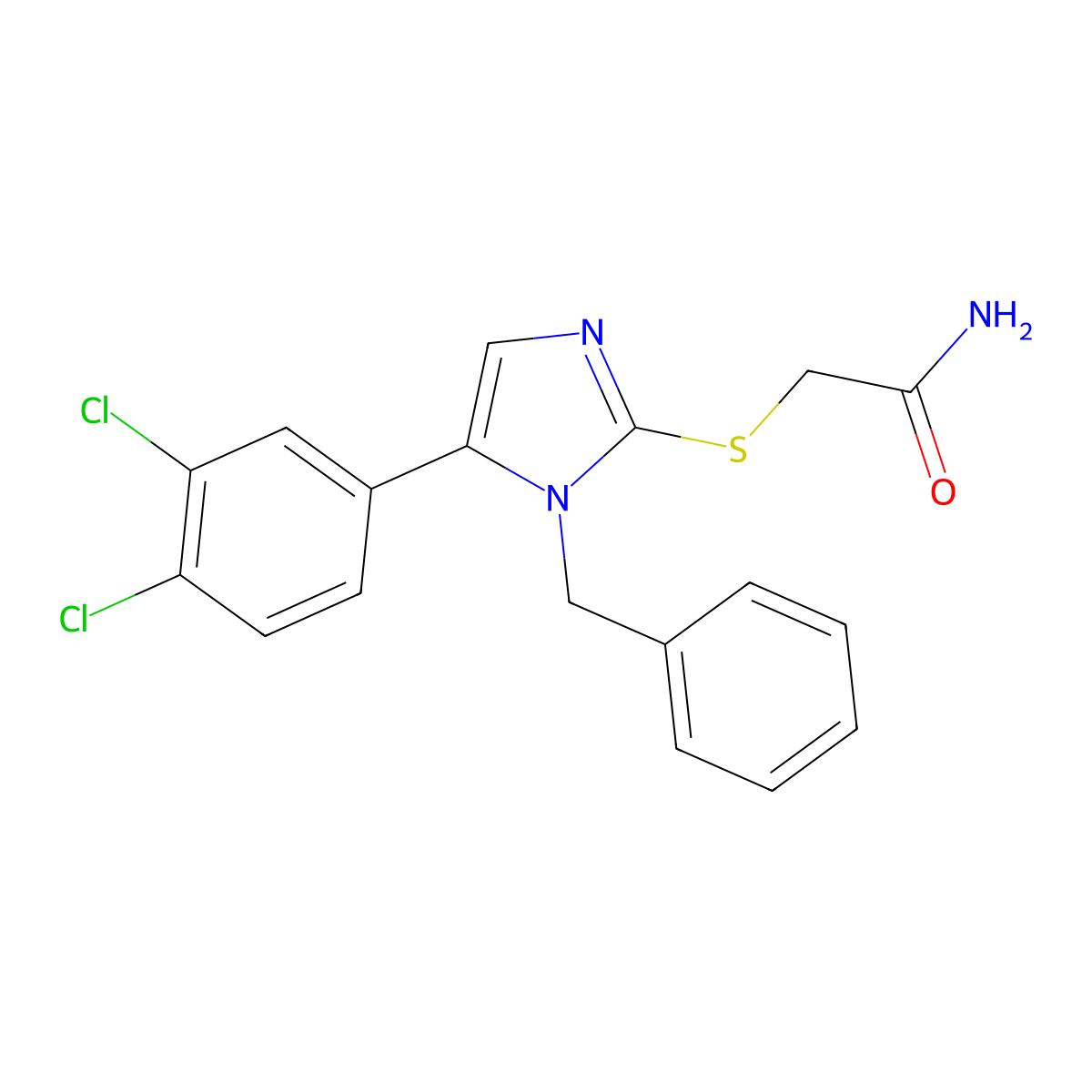 2-((1-benzyl-5-(3,4-dichlorophenyl)-1H-imidazol-2-yl)thio)acetamide molecular structure, CAS 1206996-34-0