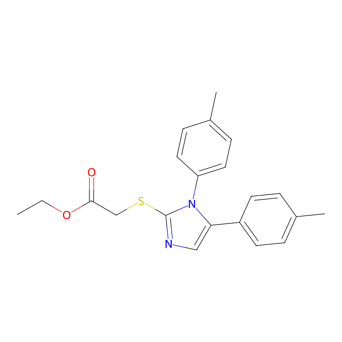 ethyl 2-((1,5-di-p-tolyl-1H-imidazol-2-yl)thio)acetate molecular structure, CAS 1206996-40-8