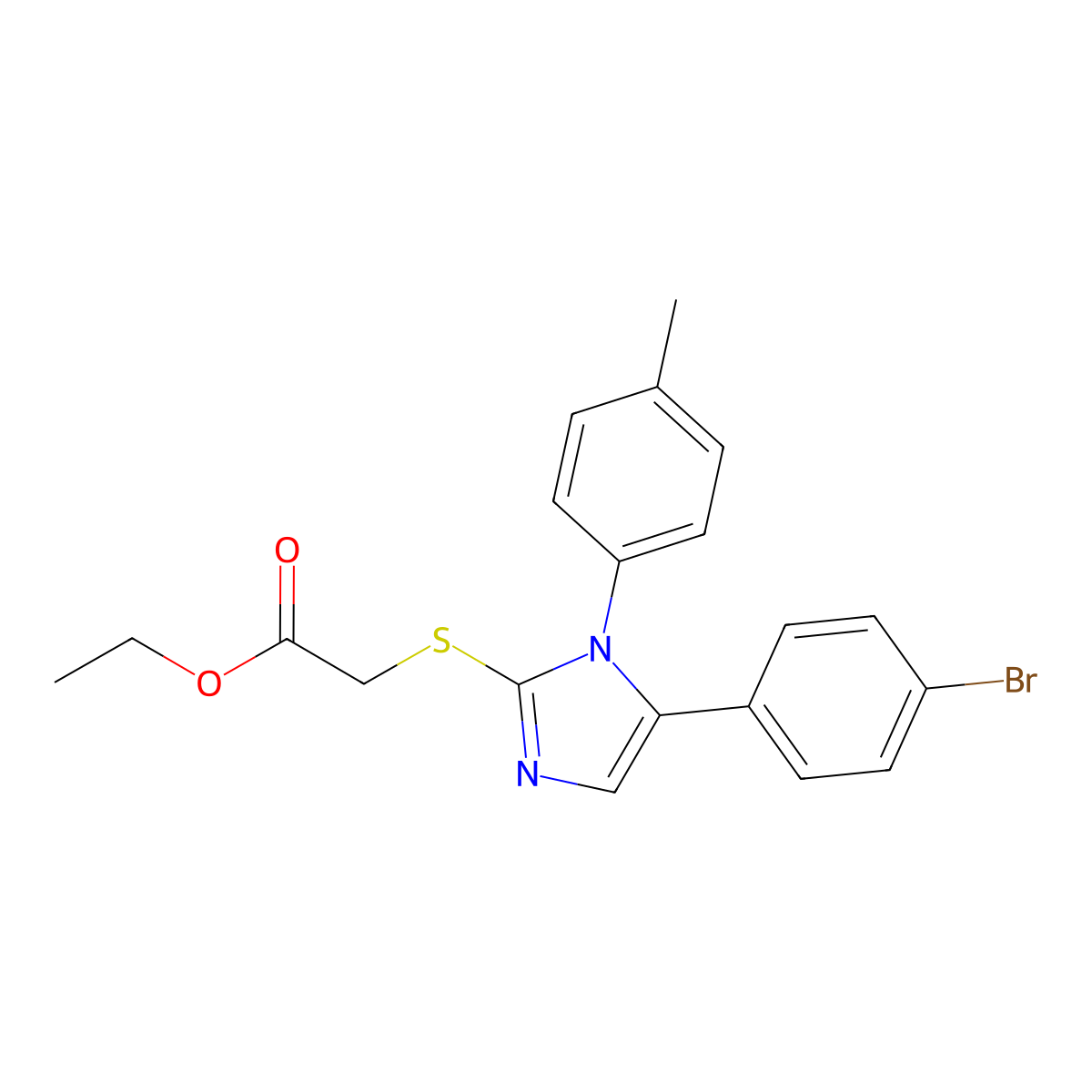 ethyl 2-((5-(4-bromophenyl)-1-(p-tolyl)-1H-imidazol-2-yl)thio)acetate molecular structure, CAS 1206996-42-0