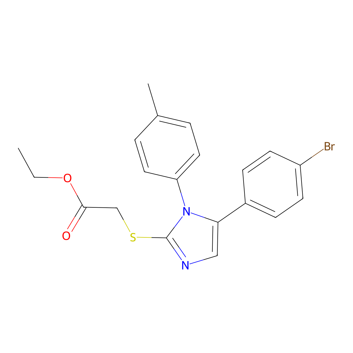 ethyl 2-((5-(4-bromophenyl)-1-(p-tolyl)-1H-imidazol-2-yl)thio)acetate molecular structure, CAS 1206996-42-0