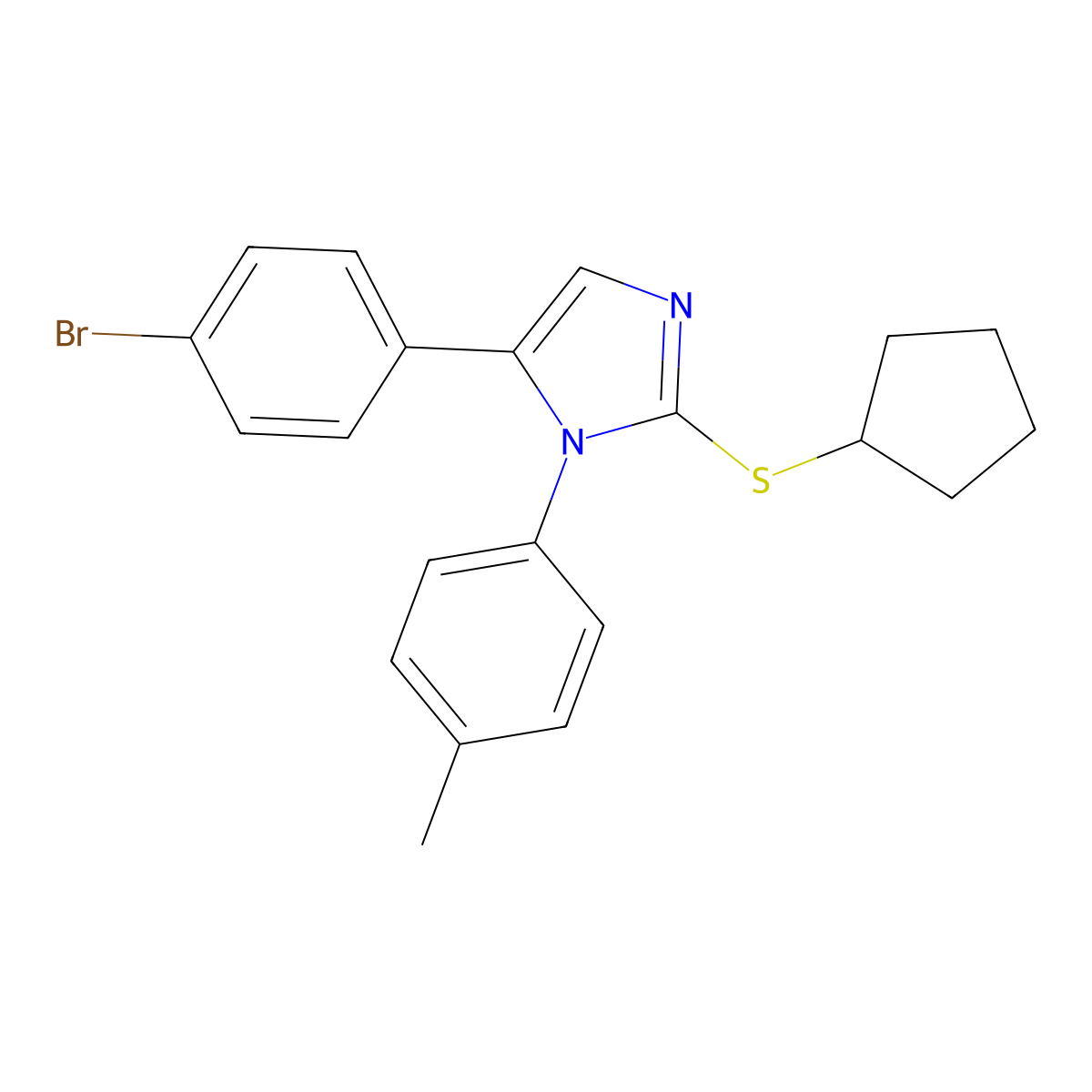 5-(4-bromophenyl)-2-(cyclopentylthio)-1-(p-tolyl)-1H-imidazole molecular structure, CAS 1206996-44-2