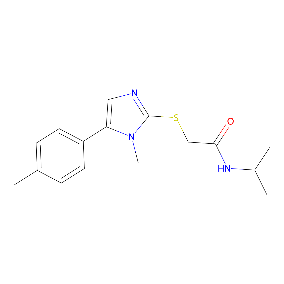 N-isopropyl-2-((1-methyl-5-(p-tolyl)-1H-imidazol-2-yl)thio)acetamide molecular structure, CAS 1206996-55-5