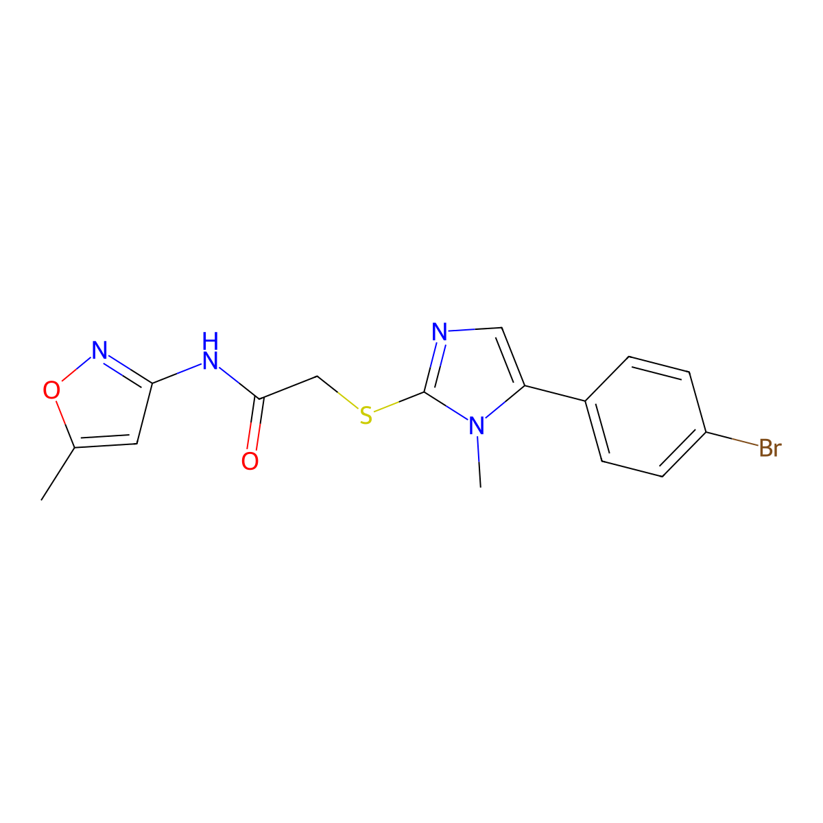 2-((5-(4-bromophenyl)-1-methyl-1H-imidazol-2-yl)thio)-N-(5-methylisoxazol-3-yl)acetamide molecular structure, CAS 1206996-58-8