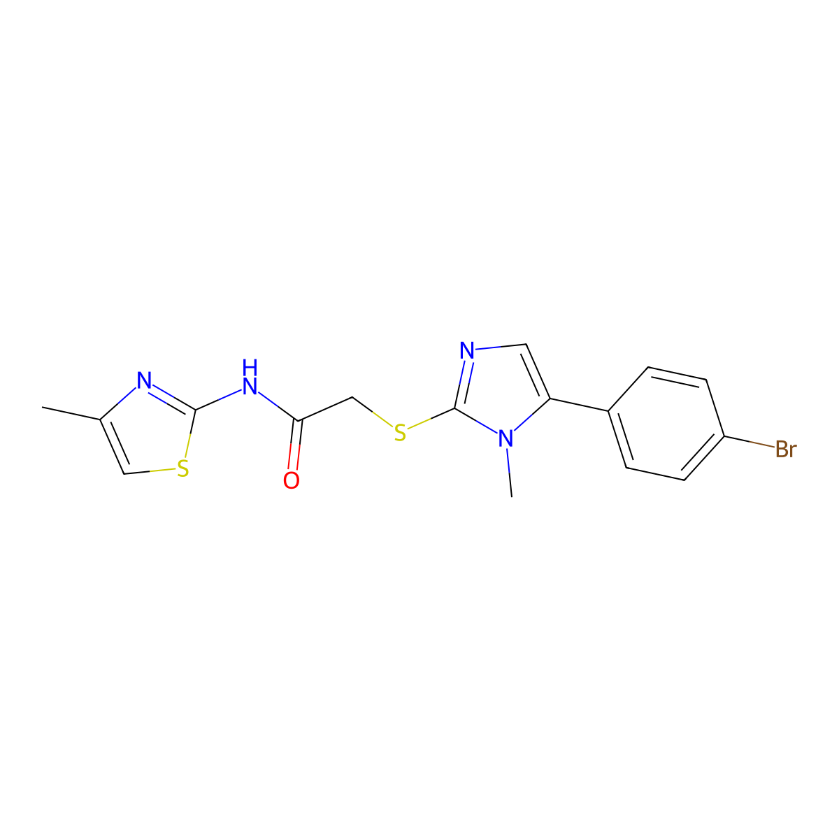 2-((5-(4-bromophenyl)-1-methyl-1H-imidazol-2-yl)thio)-N-(4-methylthiazol-2-yl)acetamide molecular structure, CAS 1206996-61-3