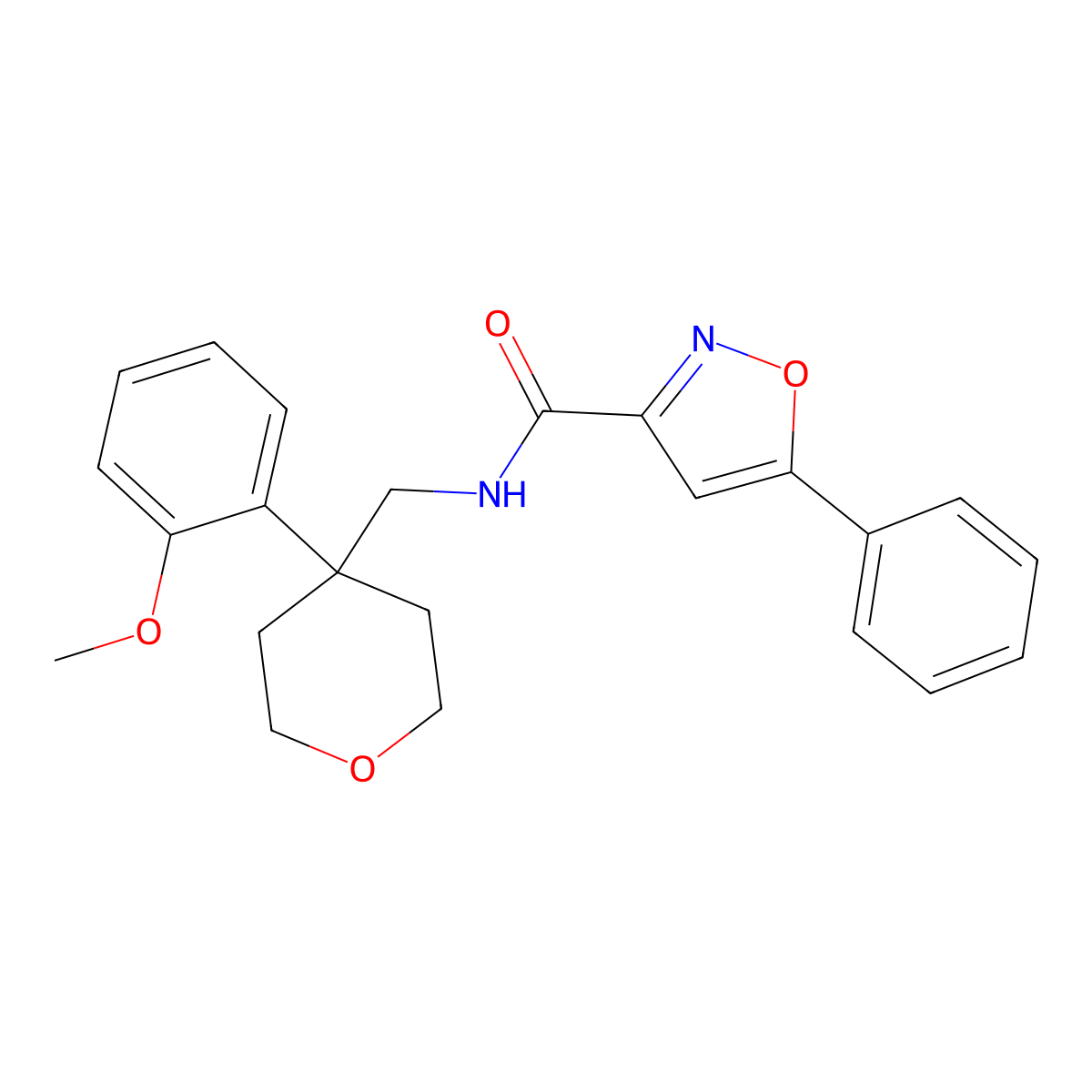 N-((4-(2-methoxyphenyl)tetrahydro-2H-pyran-4-yl)methyl)-5-phenylisoxazole-3-carboxamide molecular structure, CAS 1206996-63-5