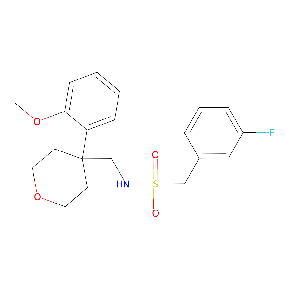 1-(3-fluorophenyl)-N-((4-(2-methoxyphenyl)tetrahydro-2H-pyran-4-yl)methyl)methanesulfonamide molecular structure, CAS 1206996-64-6