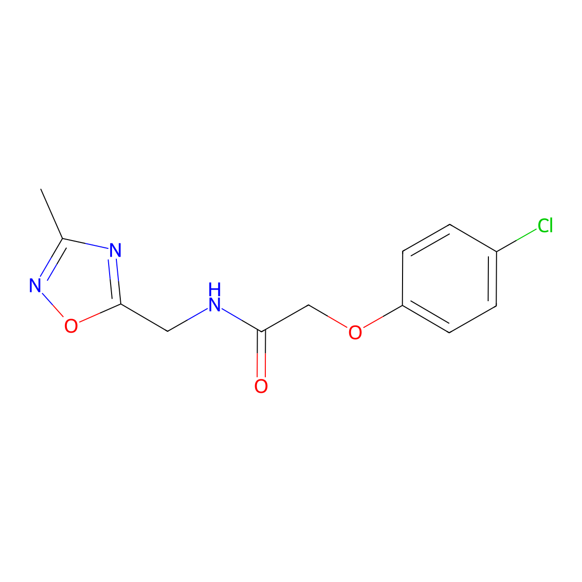 2-(4-chlorophenoxy)-N-[(3-methyl-1,2,4-oxadiazol-5-yl)methyl]acetamide molecular structure, CAS 1206996-74-8
