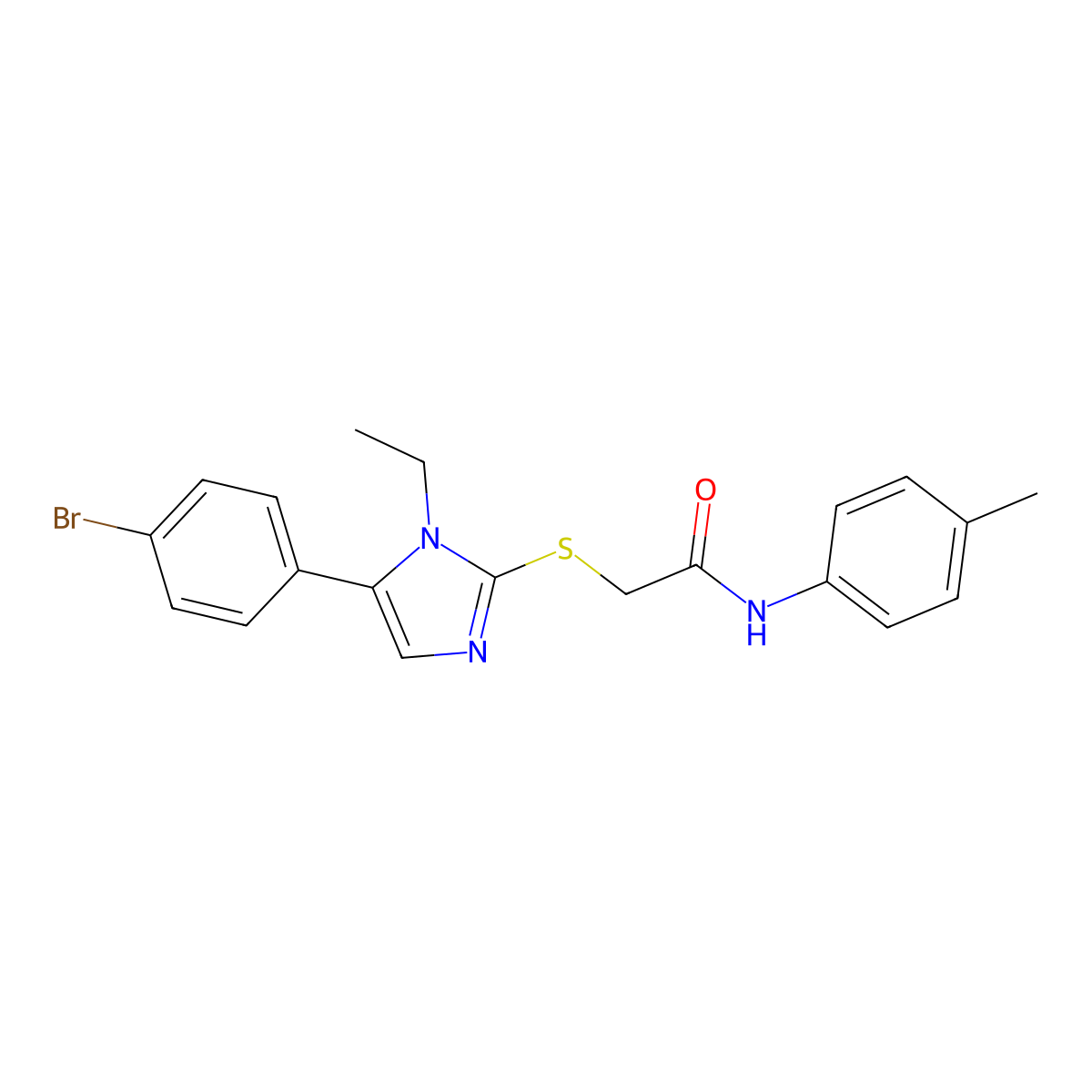 2-((5-(4-bromophenyl)-1-ethyl-1H-imidazol-2-yl)thio)-N-(p-tolyl)acetamide molecular structure, CAS 1206996-76-0