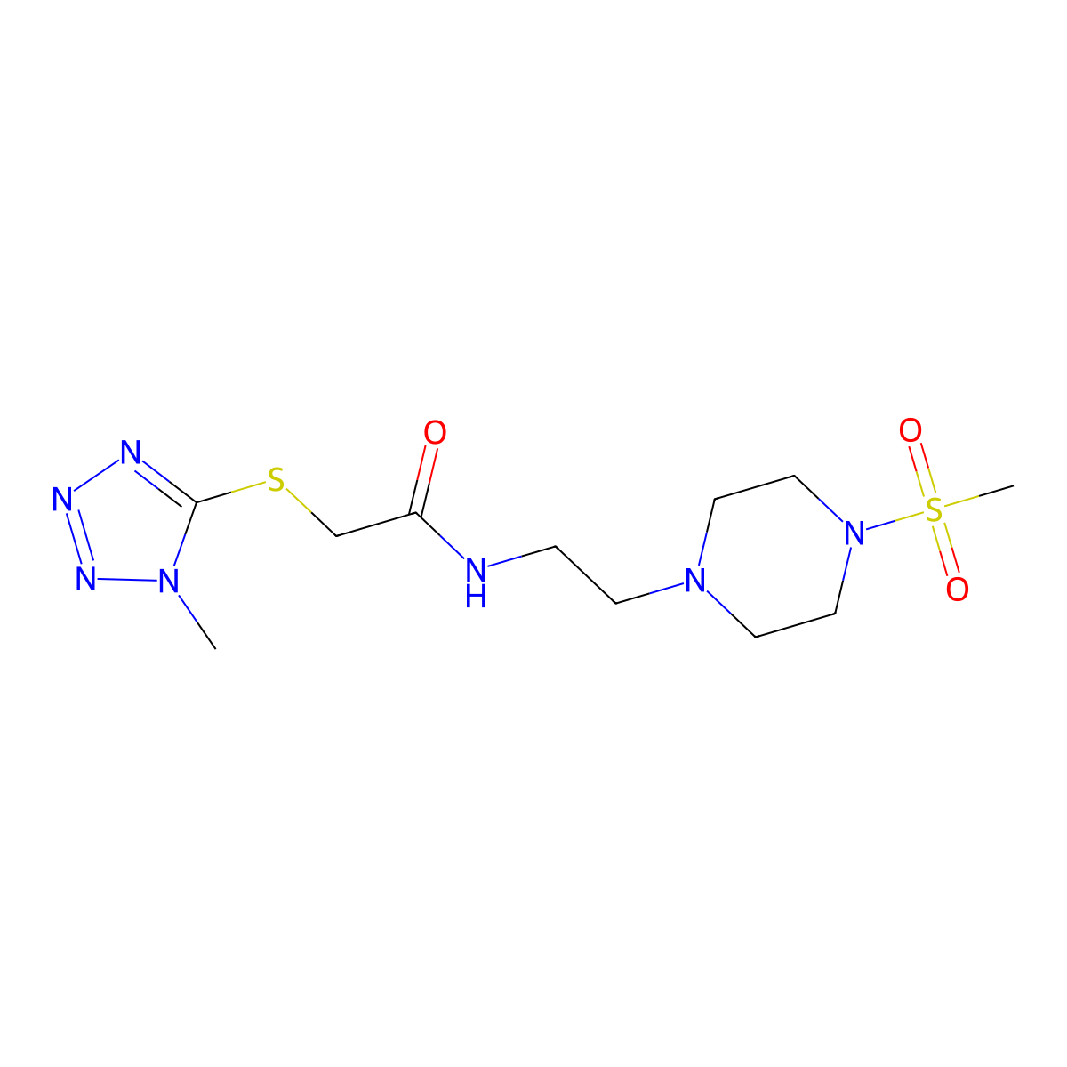 2-((1-methyl-1H-tetrazol-5-yl)thio)-N-(2-(4-(methylsulfonyl)piperazin-1-yl)ethyl)acetamide molecular structure, CAS 1206996-77-1