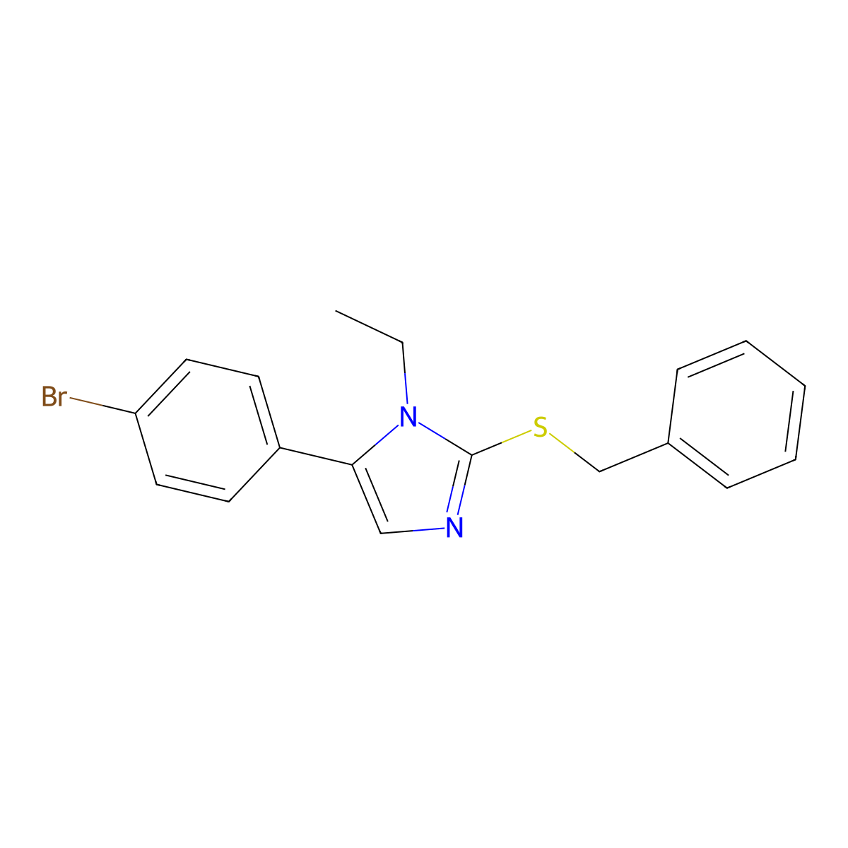 2-(benzylthio)-5-(4-bromophenyl)-1-ethyl-1H-imidazole molecular structure, CAS 1206996-79-3