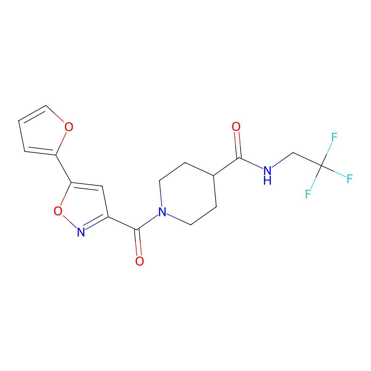1-(5-(furan-2-yl)isoxazole-3-carbonyl)-N-(2,2,2-trifluoroethyl)piperidine-4-carboxamide molecular structure, CAS 1206996-84-0