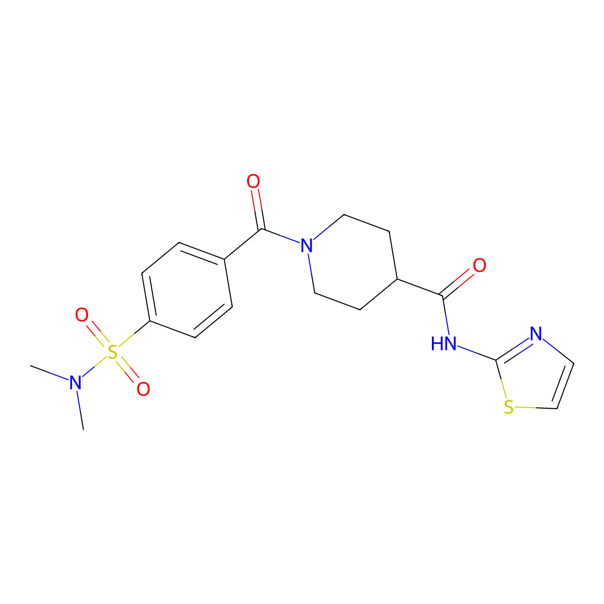 1-(4-(N,N-dimethylsulfamoyl)benzoyl)-N-(thiazol-2-yl)piperidine-4-carboxamide molecular structure, CAS 1206996-86-2