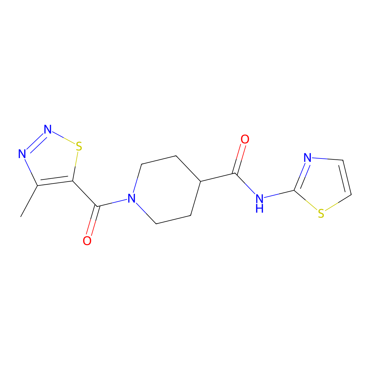1-(4-methyl-1,2,3-thiadiazole-5-carbonyl)-N-(thiazol-2-yl)piperidine-4-carboxamide molecular structure, CAS 1206996-88-4