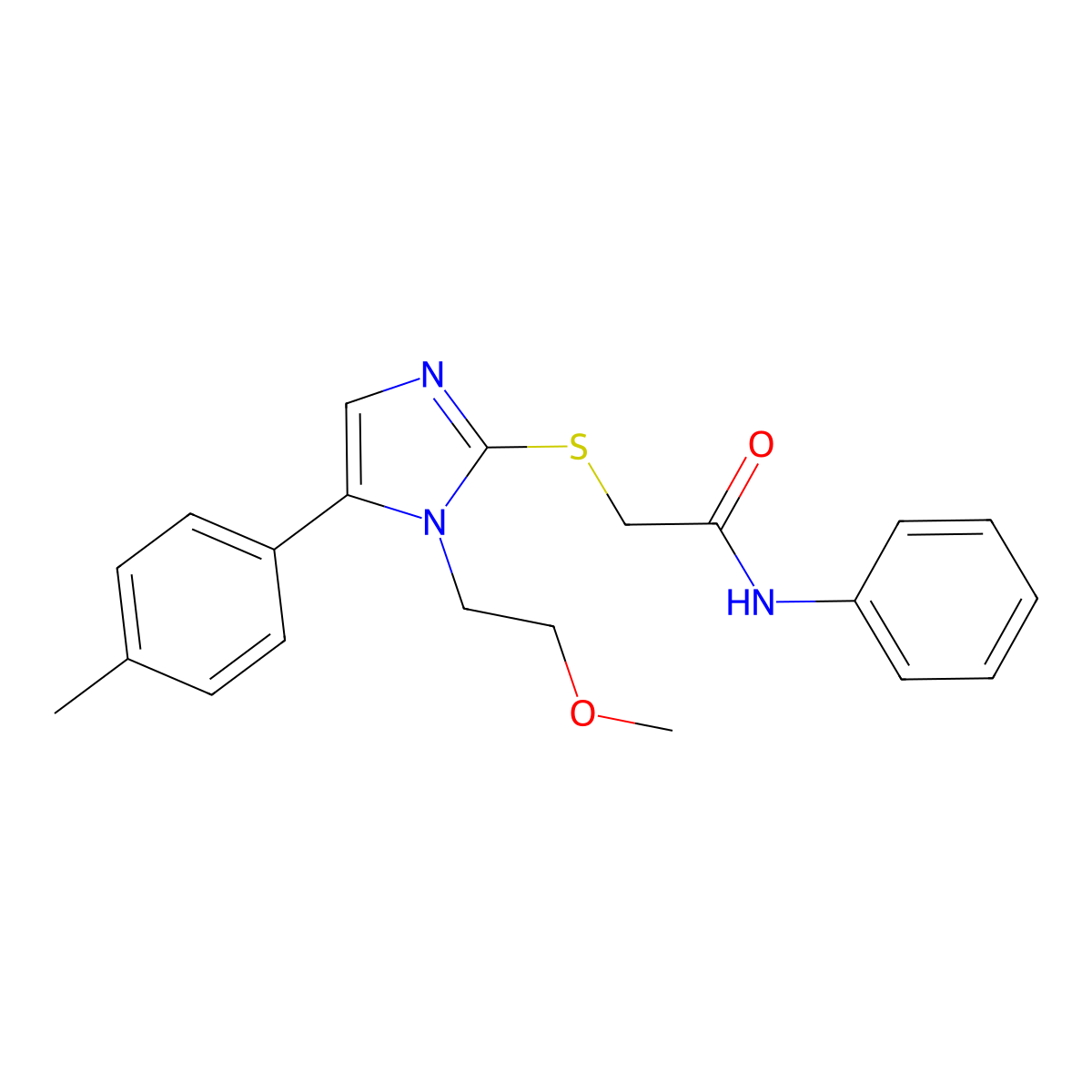 2-((1-(2-methoxyethyl)-5-(p-tolyl)-1H-imidazol-2-yl)thio)-N-phenylacetamide molecular structure, CAS 1206996-98-6