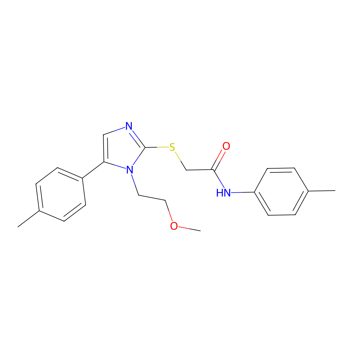 2-((1-(2-methoxyethyl)-5-(p-tolyl)-1H-imidazol-2-yl)thio)-N-(p-tolyl)acetamide molecular structure, CAS 1206996-99-7