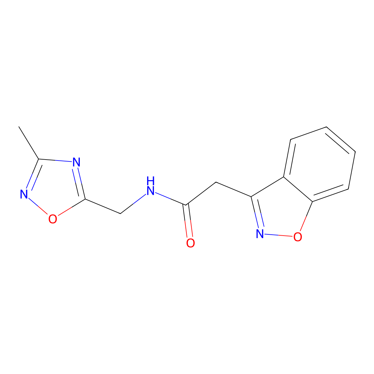 2-(benzo[d]isoxazol-3-yl)-N-((3-methyl-1,2,4-oxadiazol-5-yl)methyl)acetamide molecular structure, CAS 1206997-04-7