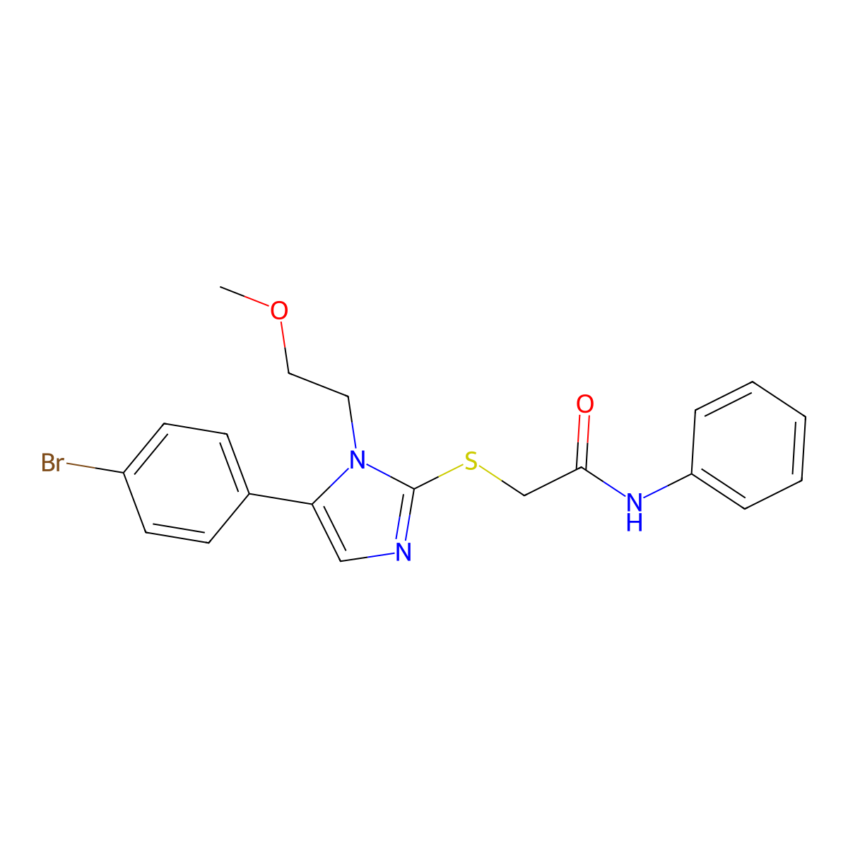2-((5-(4-bromophenyl)-1-(2-methoxyethyl)-1H-imidazol-2-yl)thio)-N-phenylacetamide molecular structure, CAS 1206997-06-9
