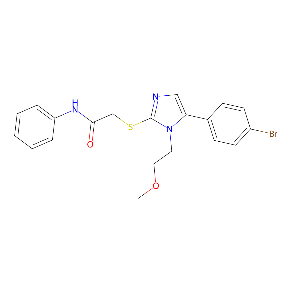 2-((5-(4-bromophenyl)-1-(2-methoxyethyl)-1H-imidazol-2-yl)thio)-N-phenylacetamide molecular structure, CAS 1206997-06-9