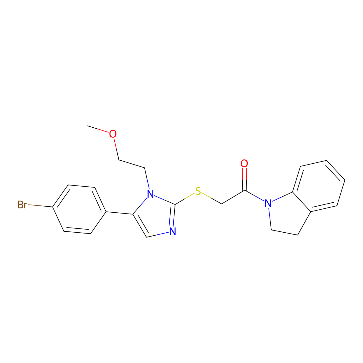 2-((5-(4-bromophenyl)-1-(2-methoxyethyl)-1H-imidazol-2-yl)thio)-1-(indolin-1-yl)ethanone molecular structure, CAS 1206997-07-0