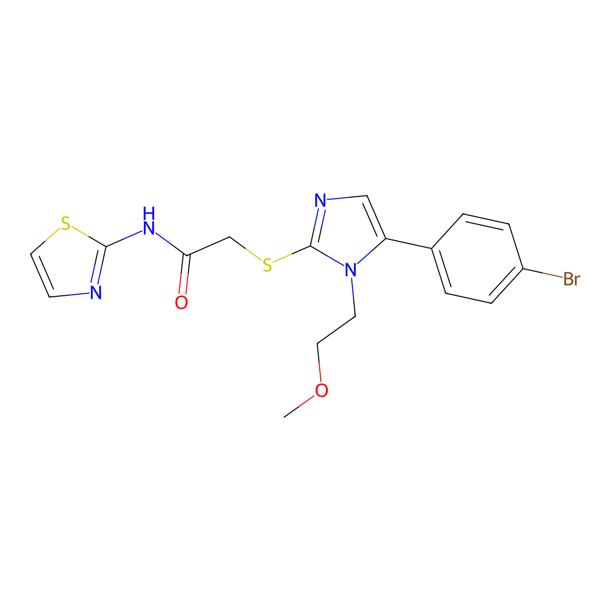 2-((5-(4-bromophenyl)-1-(2-methoxyethyl)-1H-imidazol-2-yl)thio)-N-(thiazol-2-yl)acetamide molecular structure, CAS 1206997-10-5