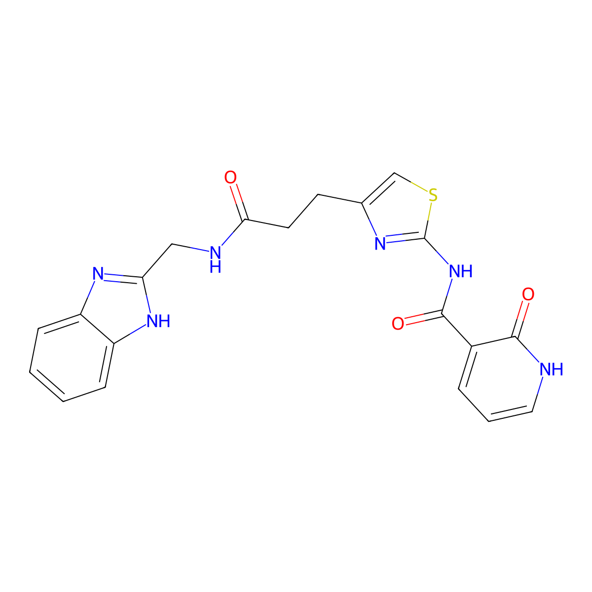 N-(4-(3-(((1H-benzo[d]imidazol-2-yl)methyl)amino)-3-oxopropyl)thiazol-2-yl)-2-oxo-1,2-dihydropyridine-3-carboxamide molecular structure, CAS 1206997-11-6