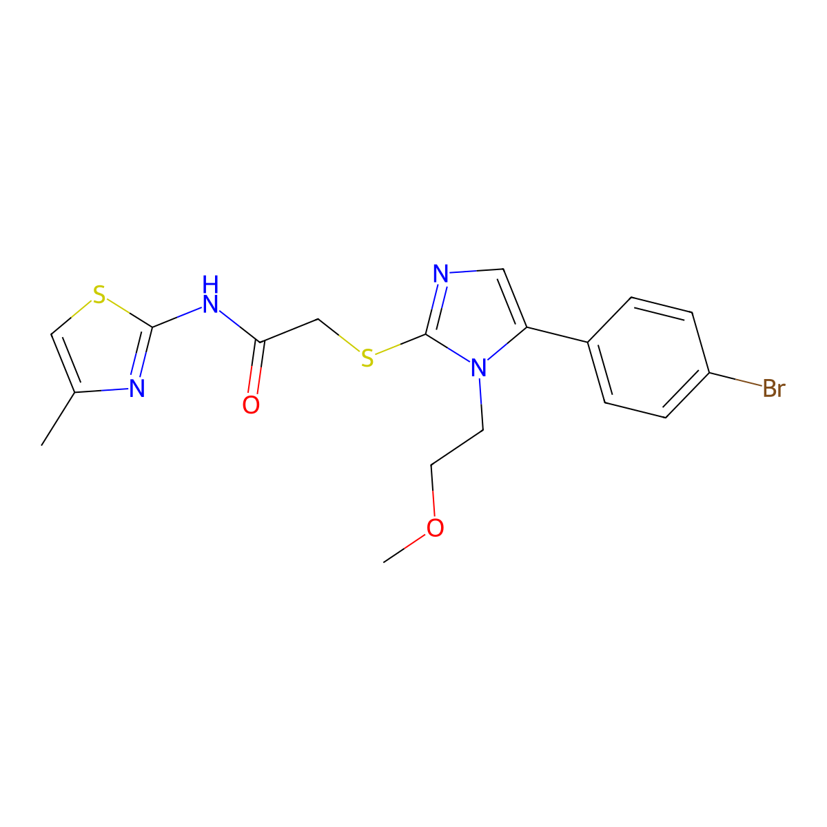 2-((5-(4-bromophenyl)-1-(2-methoxyethyl)-1H-imidazol-2-yl)thio)-N-(4-methylthiazol-2-yl)acetamide molecular structure, CAS 1206997-14-9