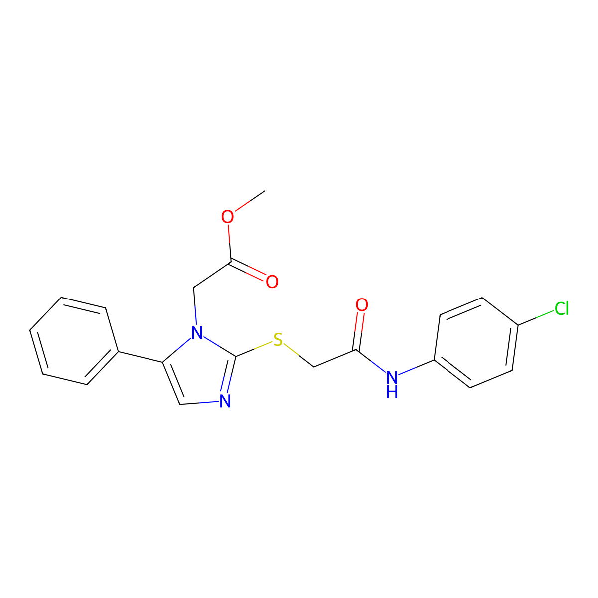 methyl 2-(2-((2-((4-chlorophenyl)amino)-2-oxoethyl)thio)-5-phenyl-1H-imidazol-1-yl)acetate molecular structure, CAS 1206997-22-9