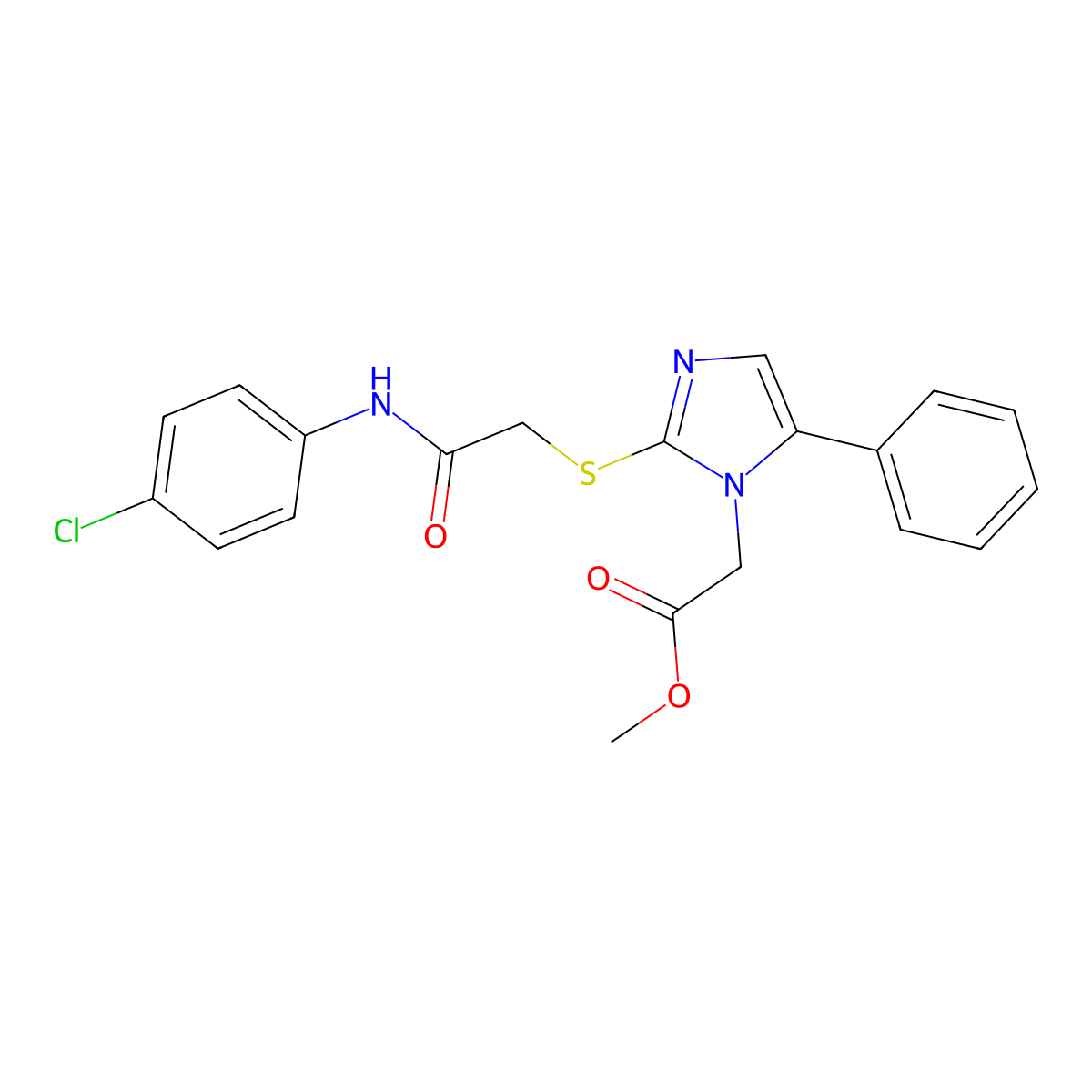 methyl 2-(2-((2-((4-chlorophenyl)amino)-2-oxoethyl)thio)-5-phenyl-1H-imidazol-1-yl)acetate molecular structure, CAS 1206997-22-9
