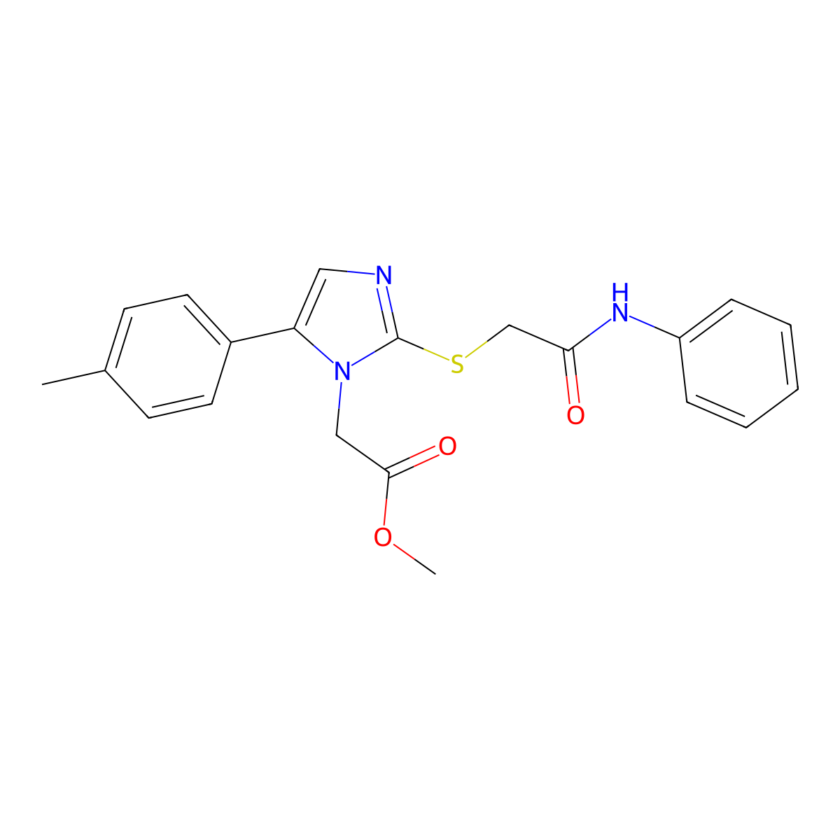 methyl 2-(2-((2-oxo-2-(phenylamino)ethyl)thio)-5-(p-tolyl)-1H-imidazol-1-yl)acetate molecular structure, CAS 1206997-25-2