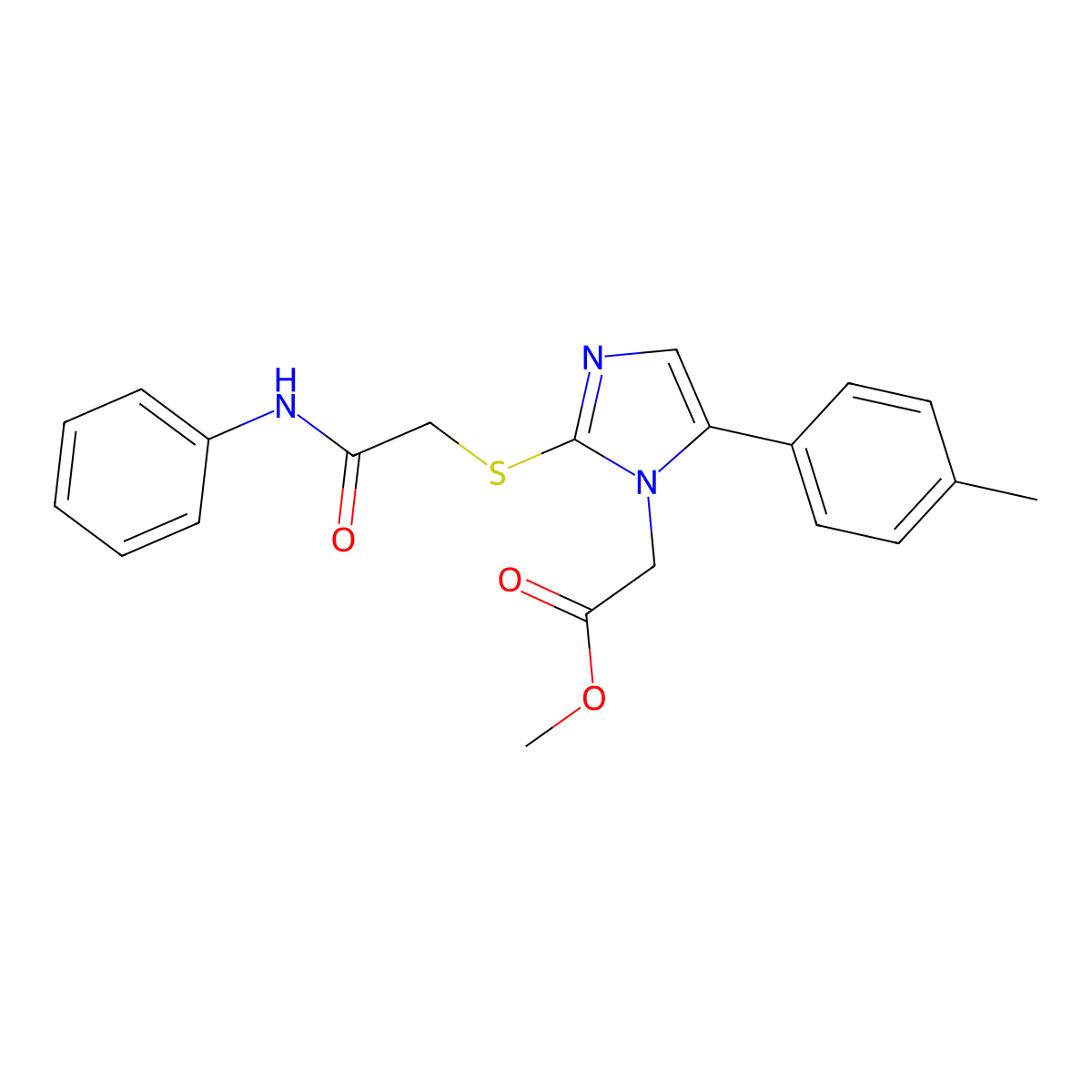 methyl 2-(2-((2-oxo-2-(phenylamino)ethyl)thio)-5-(p-tolyl)-1H-imidazol-1-yl)acetate molecular structure, CAS 1206997-25-2