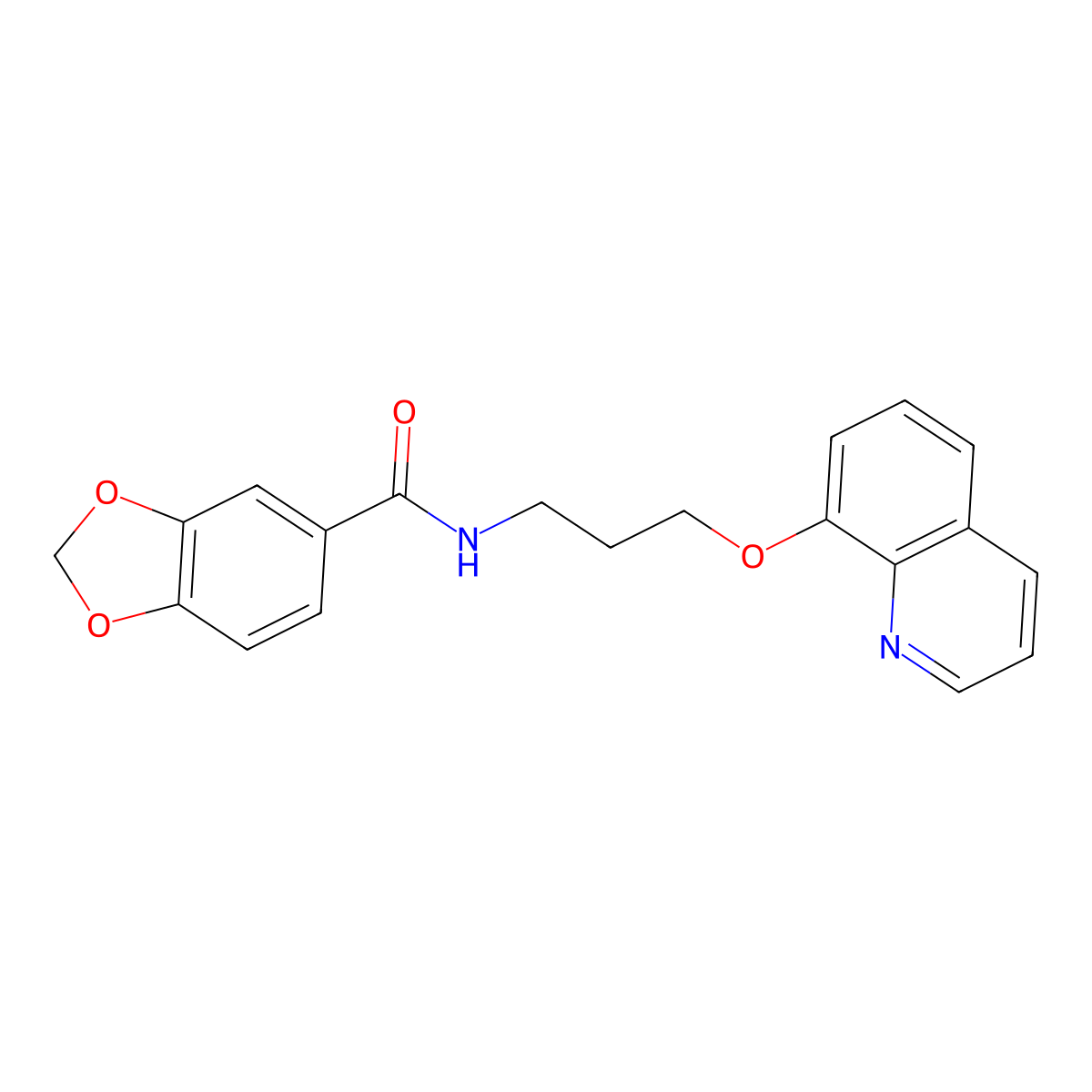 N-(3-(quinolin-8-yloxy)propyl)benzo[d][1,3]dioxole-5-carboxamide molecular structure, CAS 1206997-26-3