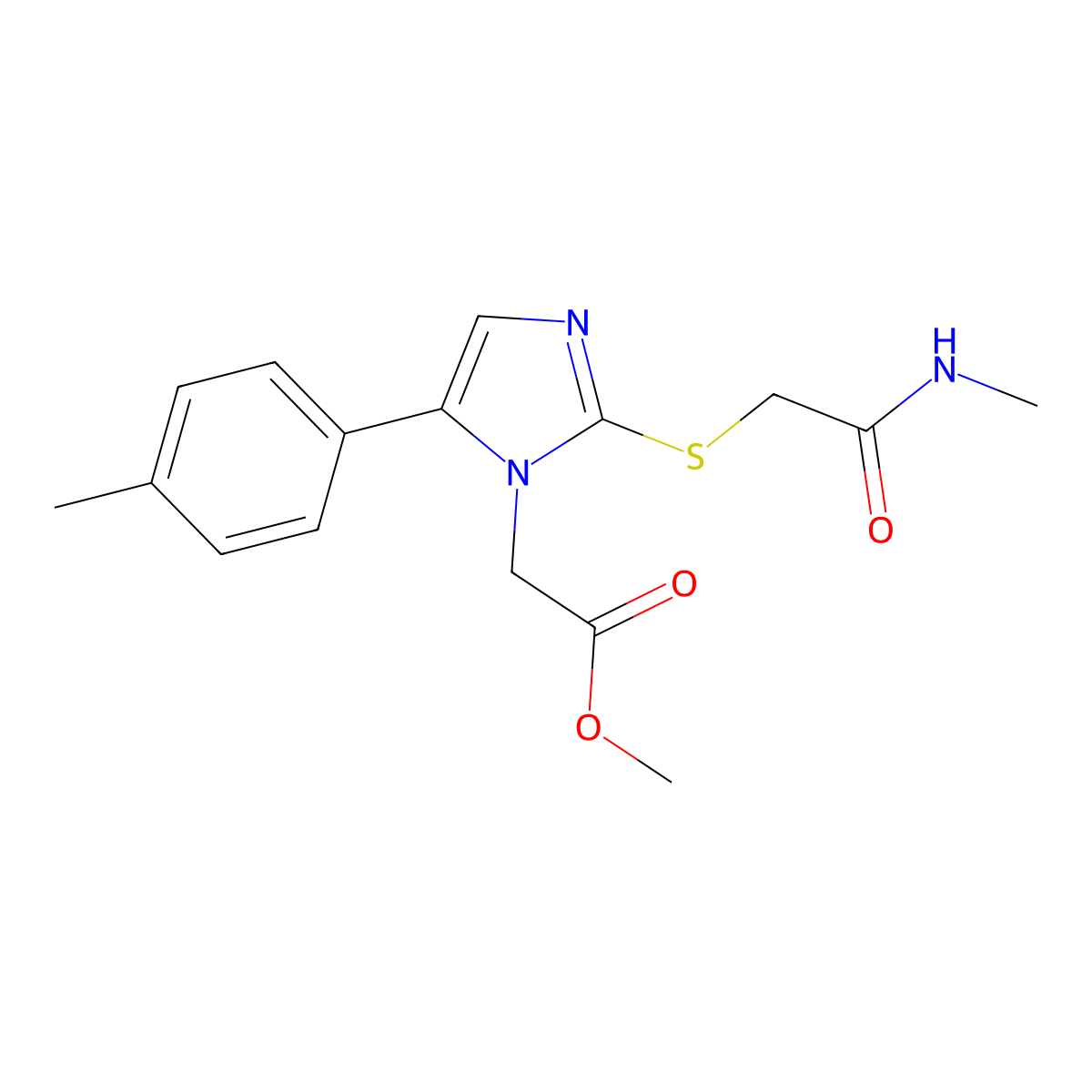 methyl 2-(2-((2-(methylamino)-2-oxoethyl)thio)-5-(p-tolyl)-1H-imidazol-1-yl)acetate molecular structure, CAS 1206997-31-0