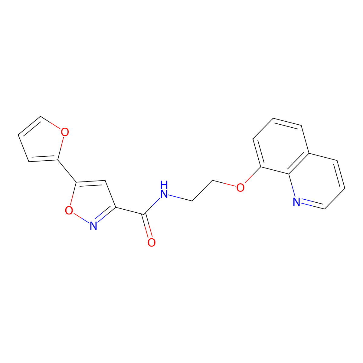 5-(furan-2-yl)-N-(2-(quinolin-8-yloxy)ethyl)isoxazole-3-carboxamide molecular structure, CAS 1206997-35-4